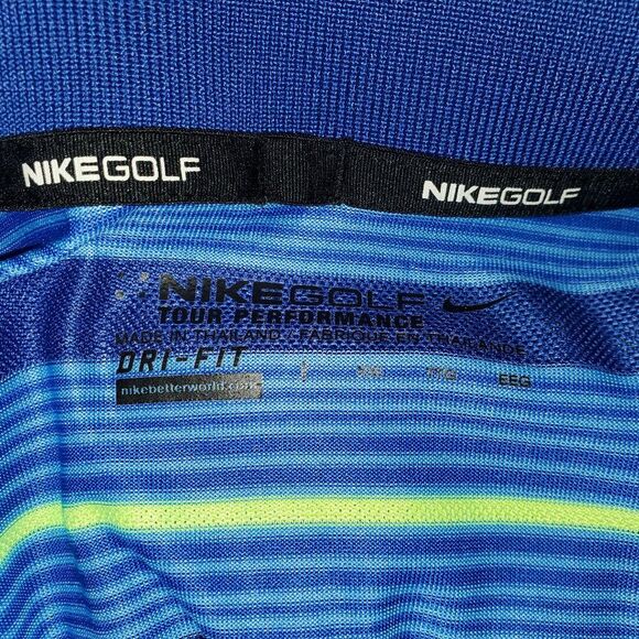Nike Golf Dri-FIT Tour Performance Striped Polo Shirt Blue Neon Yellow XXL - Picture 4 of 7